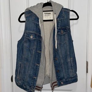 Garage Sleeveless Denim Vest w/ attached hoodie